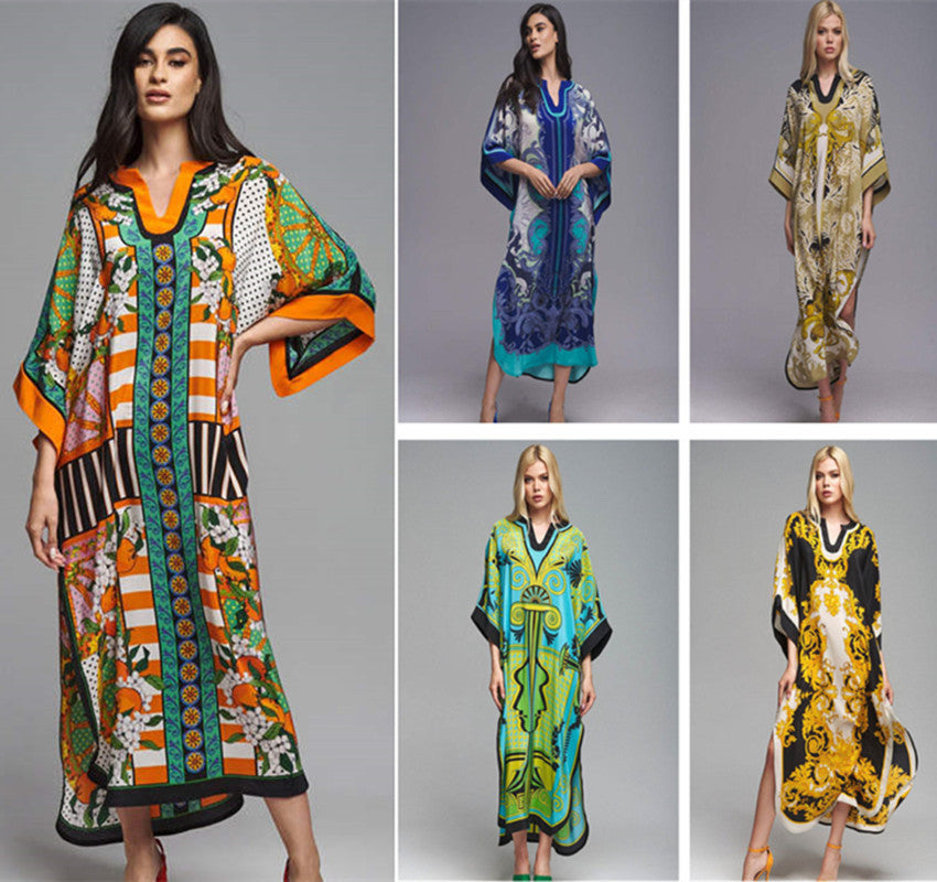 Positioning Printing Ethnic Beach Cover up Loose Robe Sun Protection Shirt Beach Cover Up Bella Mia